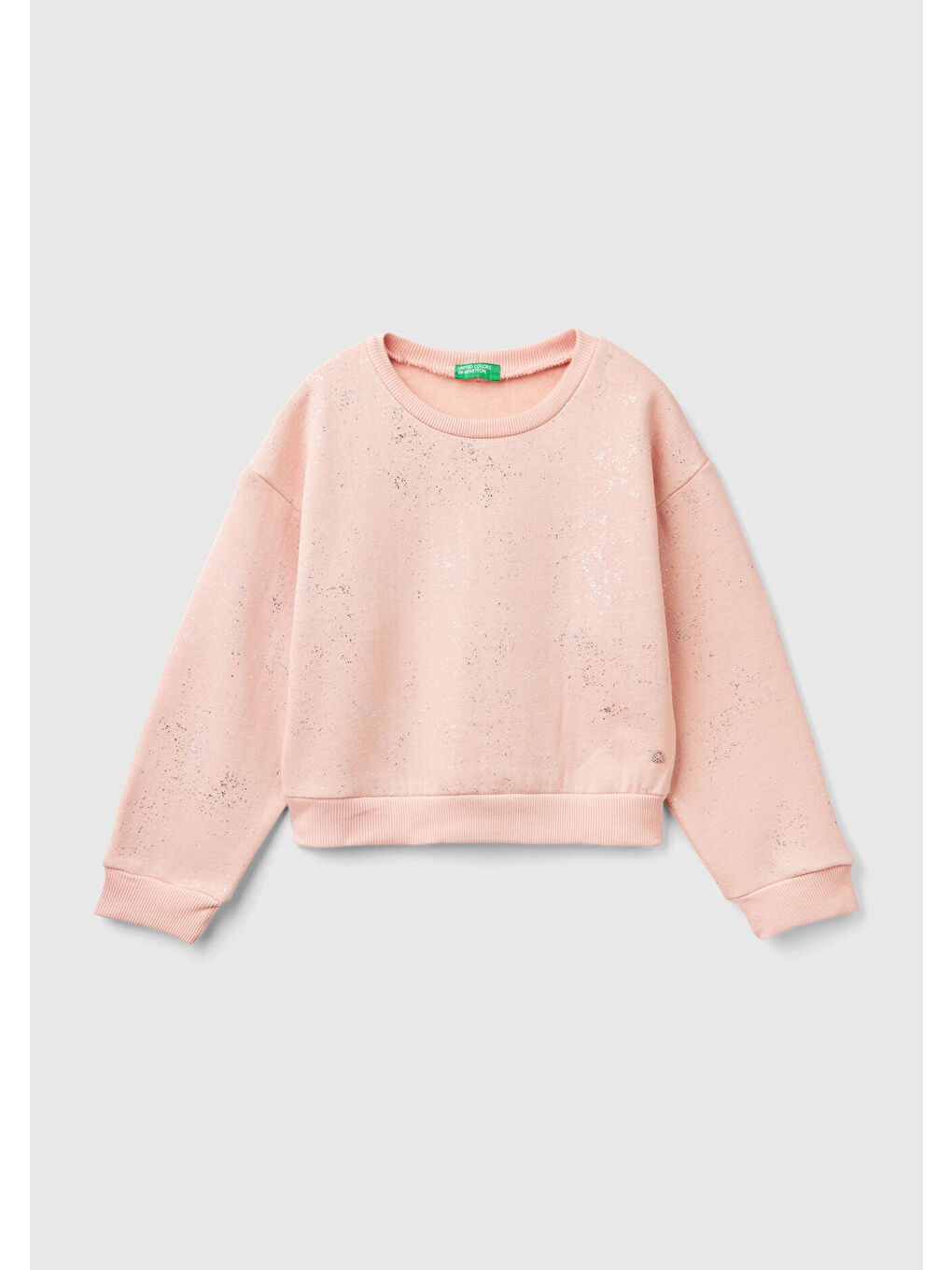 Kız Çocuk Pembe Tamamı Yıldız Tozu Baskılı Düşük Omuz Oversize Sweatshirt