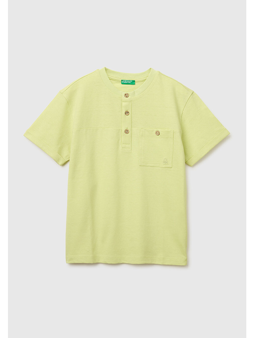 Erkek Çocuk Sarı Logo İşlemeli Düğmeli Cep Detaylı Henley Yaka T-Shirt