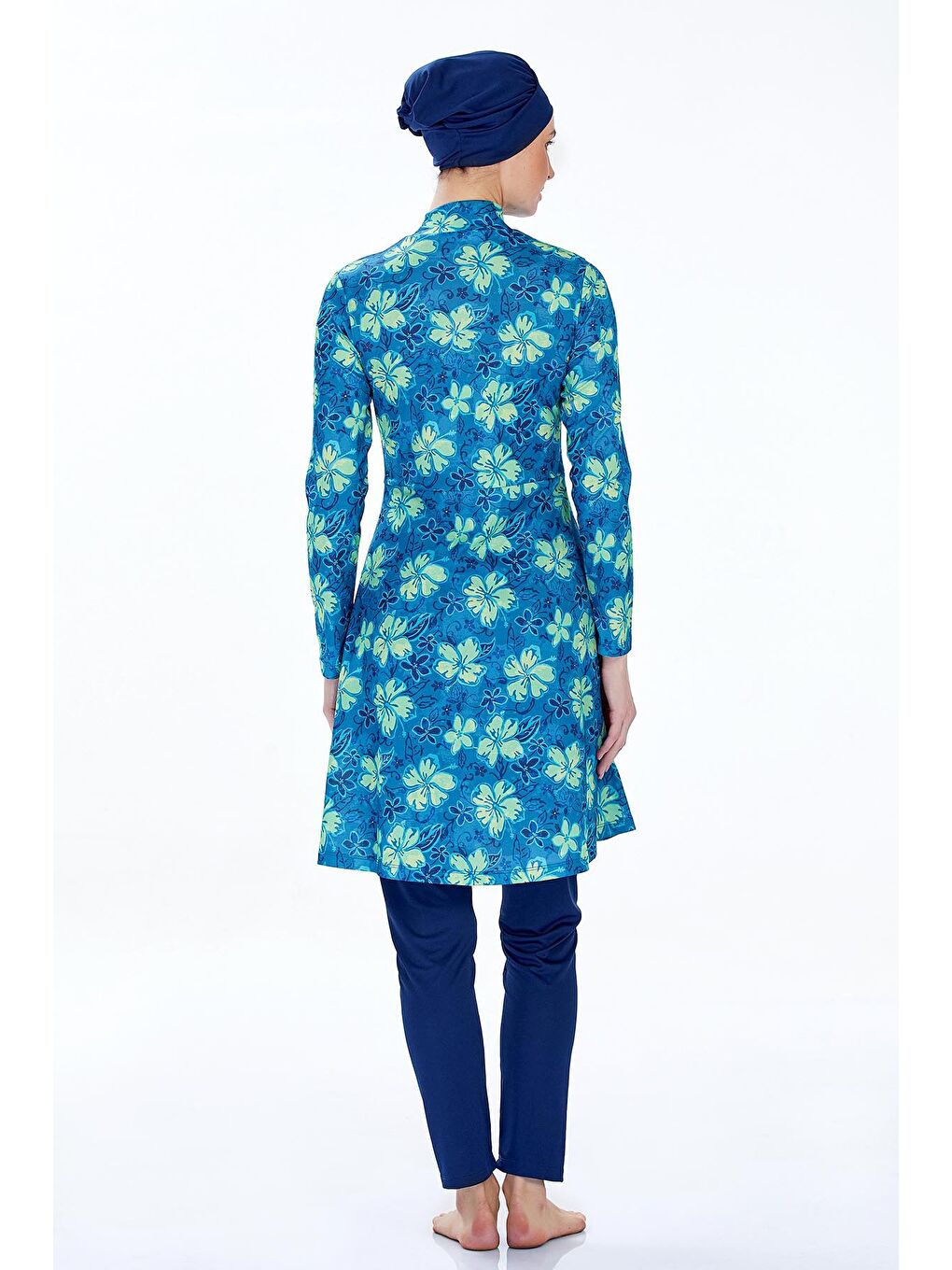 Petrol Desenli 4 Lü Tesettür Mayo-1