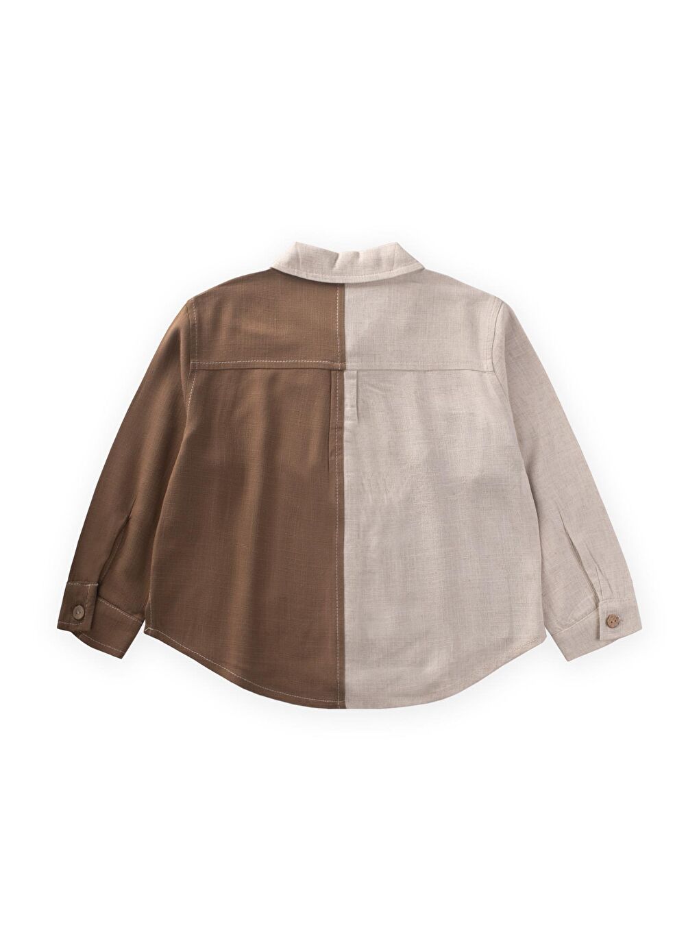 Bej İki Renkli Keten Gömlek 2-7 Yaş Naturel-Caramel-1