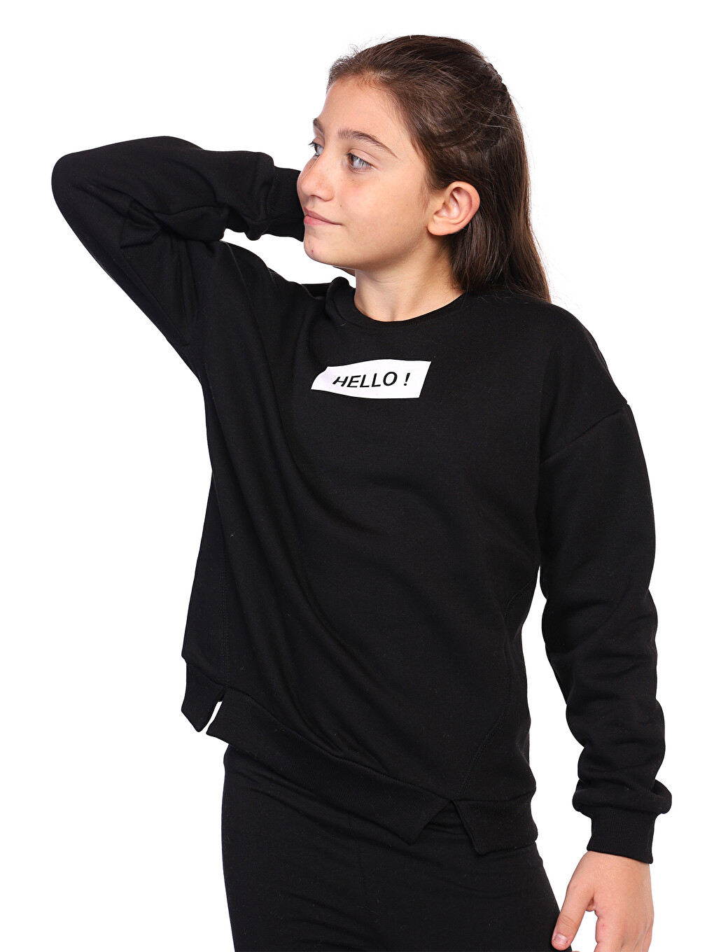Siyah Kız Çocuk Hello Baskılı Sweatshirt