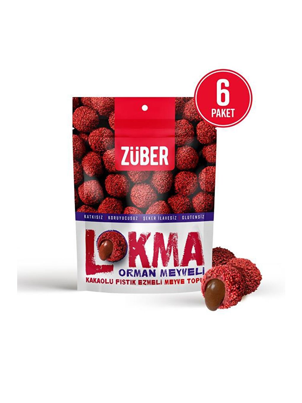 Züber Renksiz Lokma Orman Meyveli Kakaolu Fıstık Ezmeli Meyve Topu 96g X 6 Paket