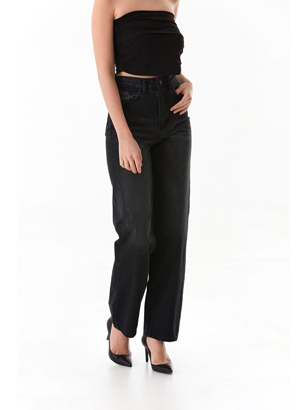Antrasit Yüksek Bel Palazzo Jean-1