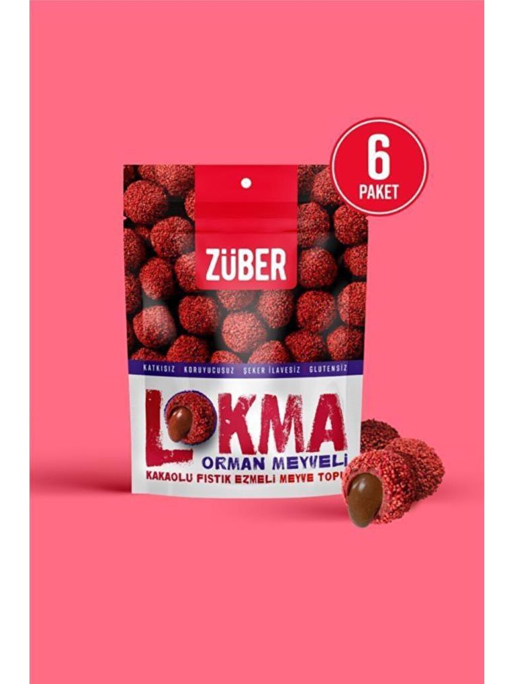 Züber Renksiz Lokma Orman Meyveli Kakaolu Fıstık Ezmeli Meyve Topu 96g X 6 Paket - 1