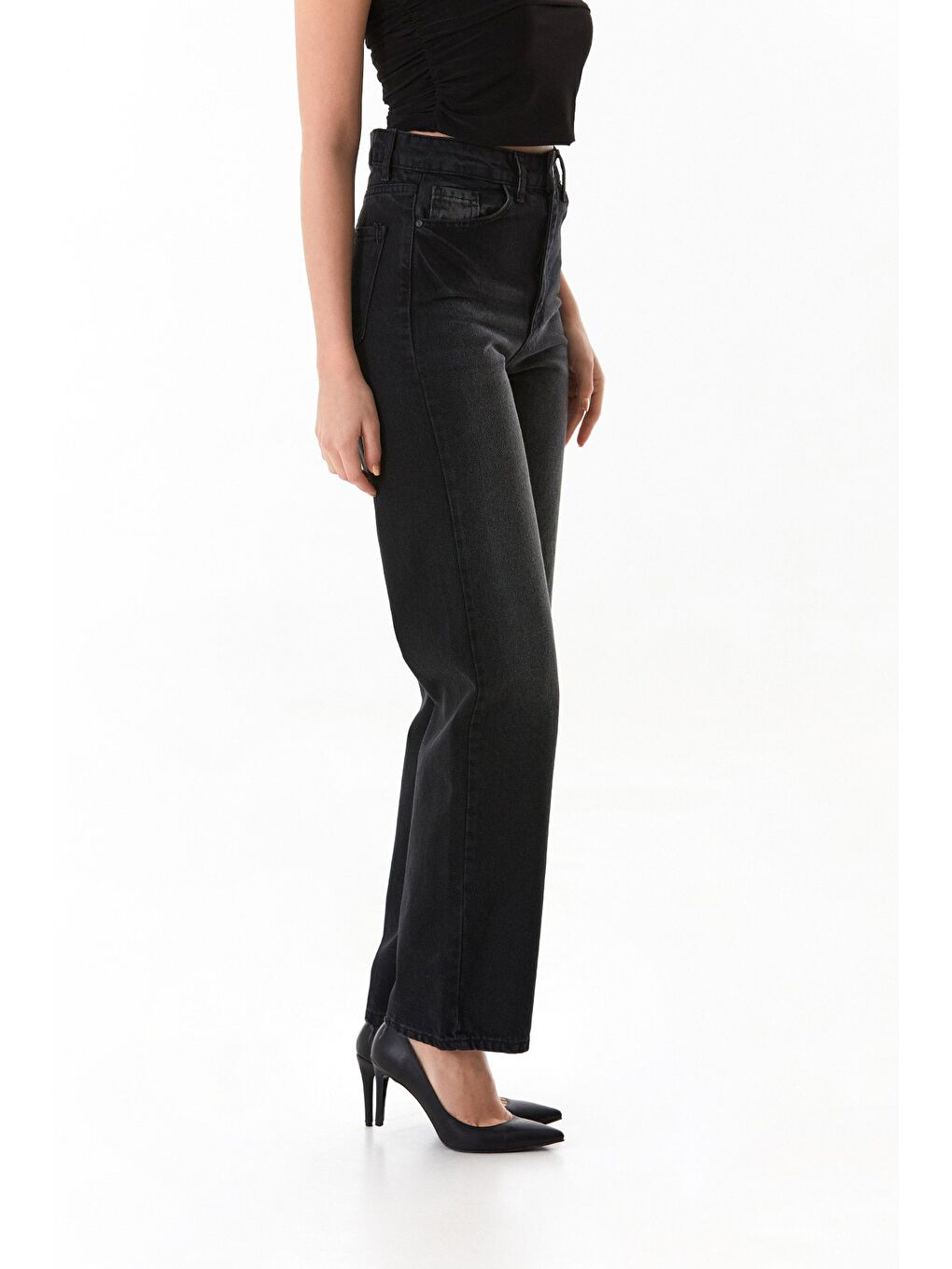 Antrasit Yüksek Bel Palazzo Jean-4