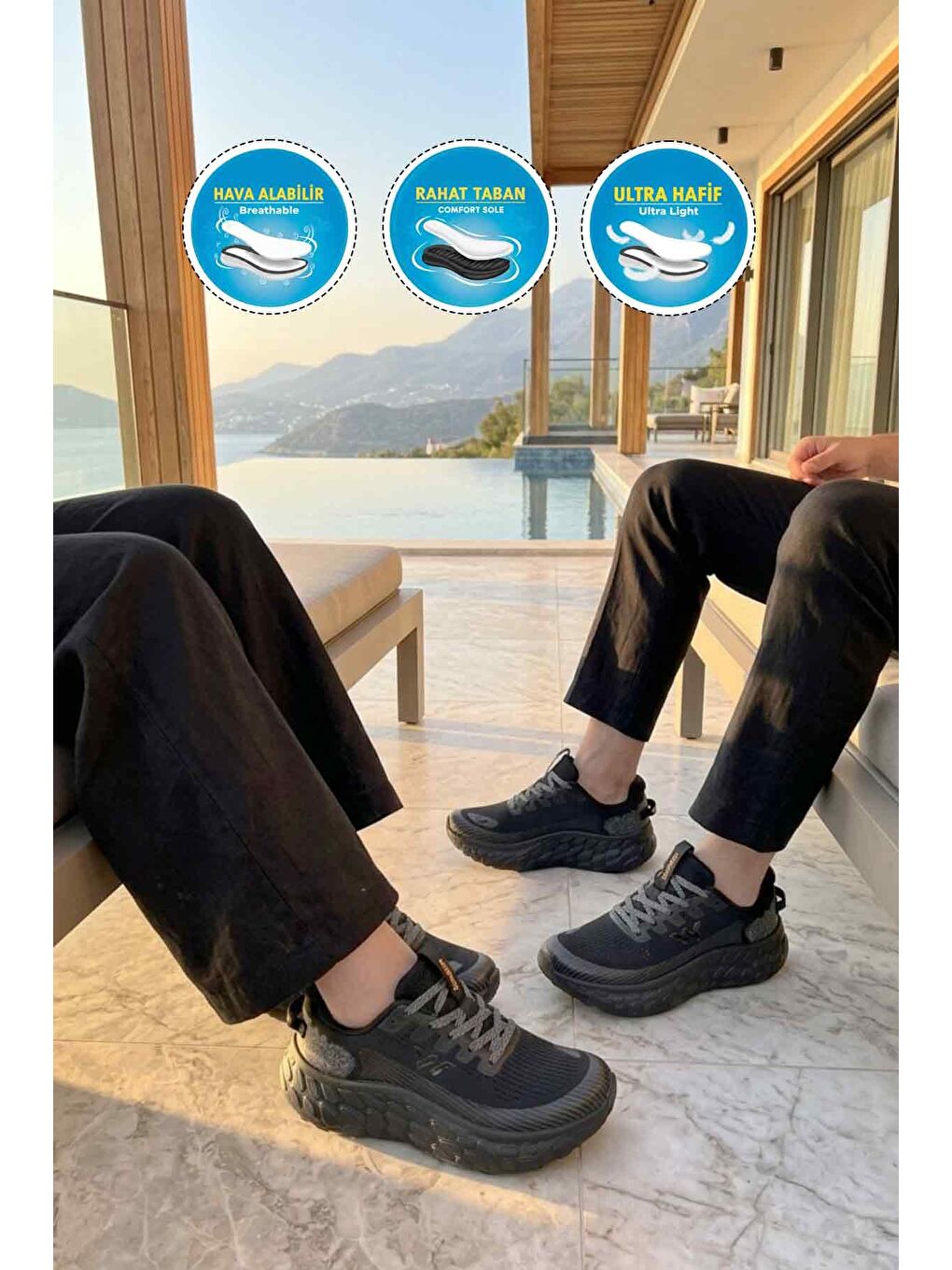 Siyah Fileli Hafif Esnek Hafızalı Taban Unisex Spor Ayakkabı Flystep G-2