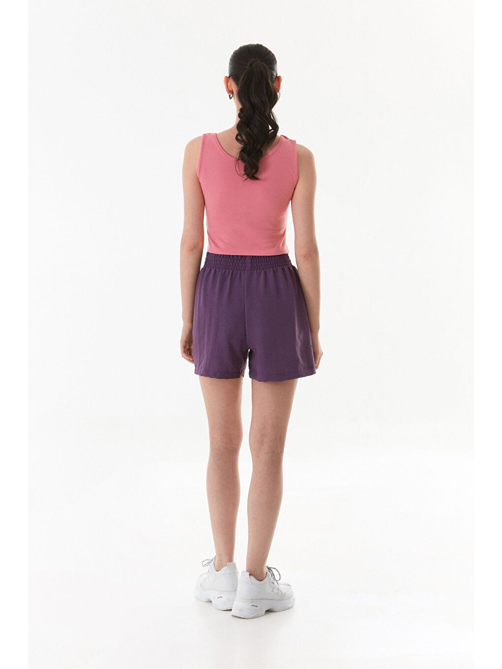 Mor Basic Ayrobin Kumaş Beli Bağcıklı Şort-2