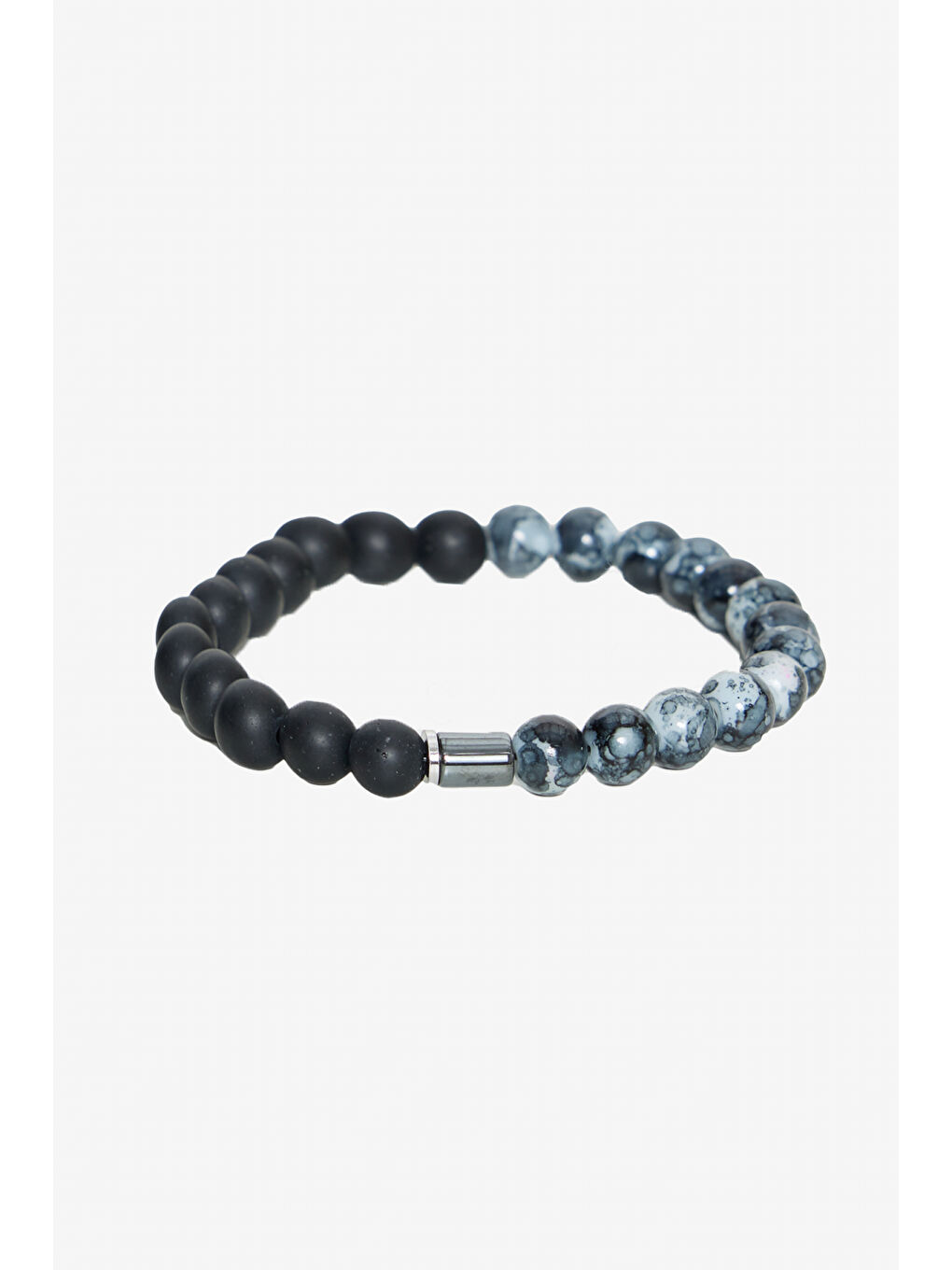 Erkek Siyah-Gri Doğal Taş Boncuk Bileklik-1