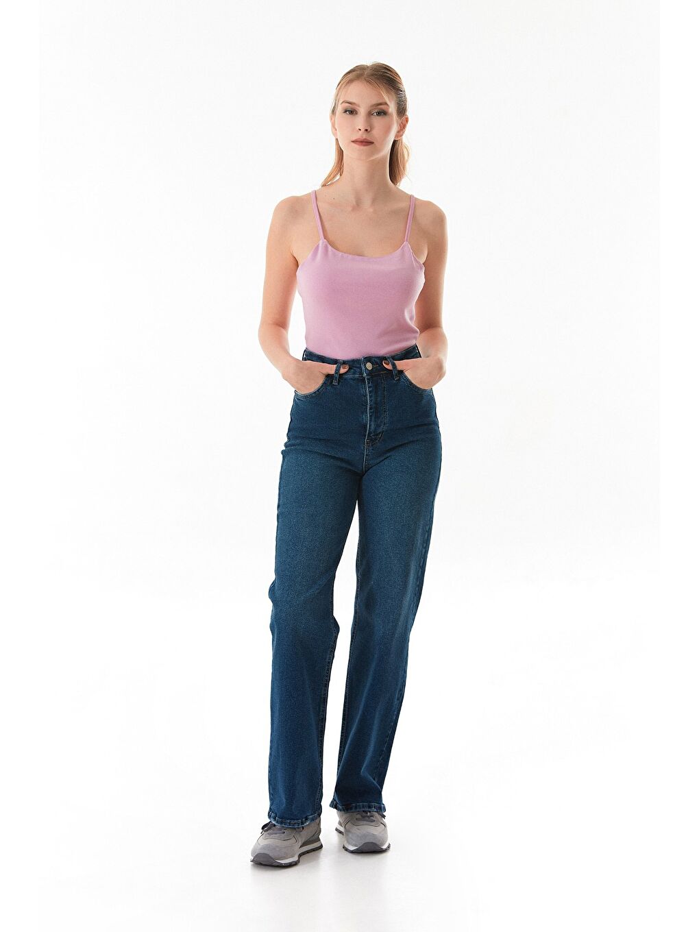 Mavi Yüksek Bel Wide Leg Jean