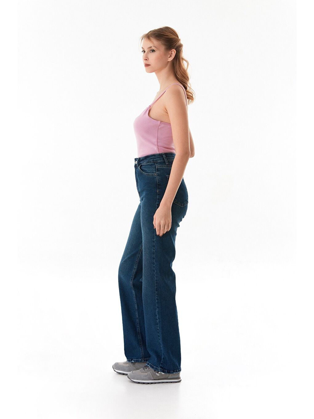 Mavi Yüksek Bel Wide Leg Jean-1