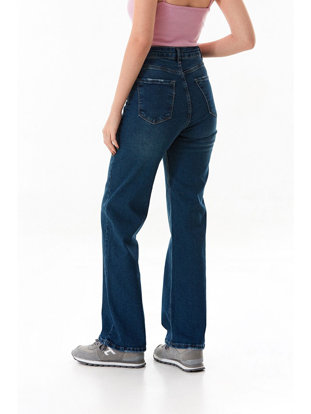 Mavi Yüksek Bel Wide Leg Jean-2