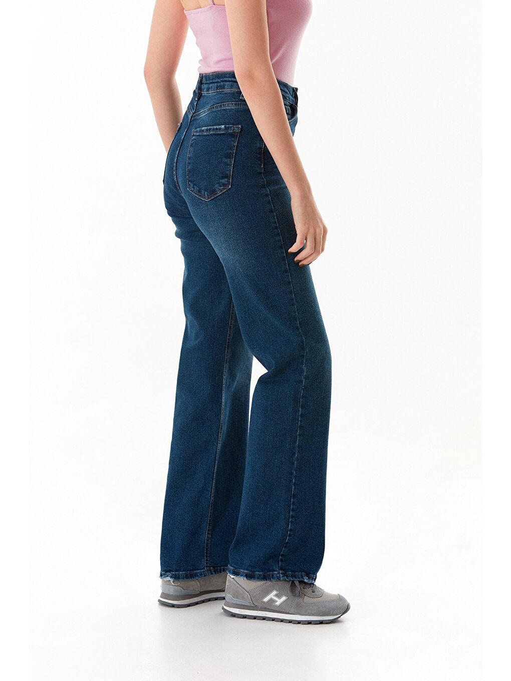 Mavi Yüksek Bel Wide Leg Jean-3