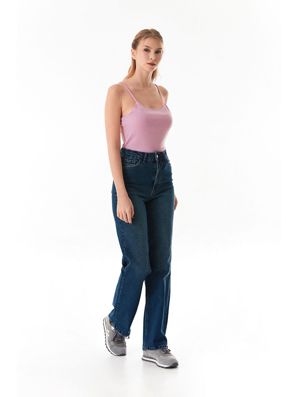 Mavi Yüksek Bel Wide Leg Jean-4