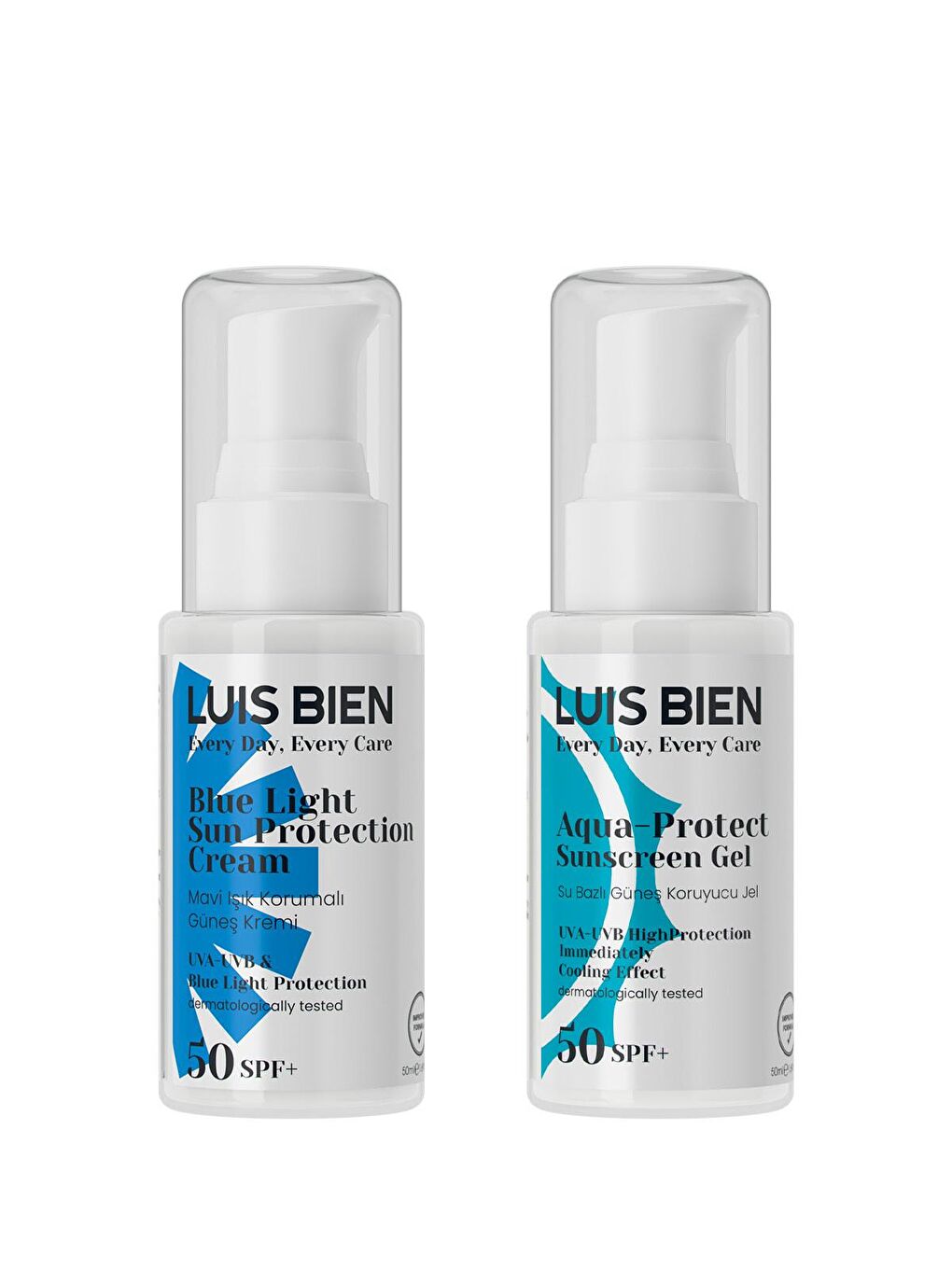 Luis Bien Şeffaf Aqua Sun SPF 50+ Jel & Mavi Işık Korumalı Güneş Kremi 2'li Set