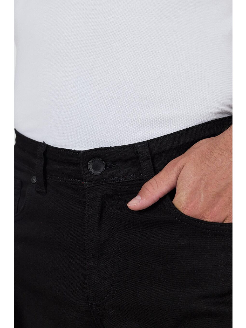 Siyah Gabardin 5 Cep Düz Paça Casual Slim Fit Pamuklu Denim Pantolon-3
