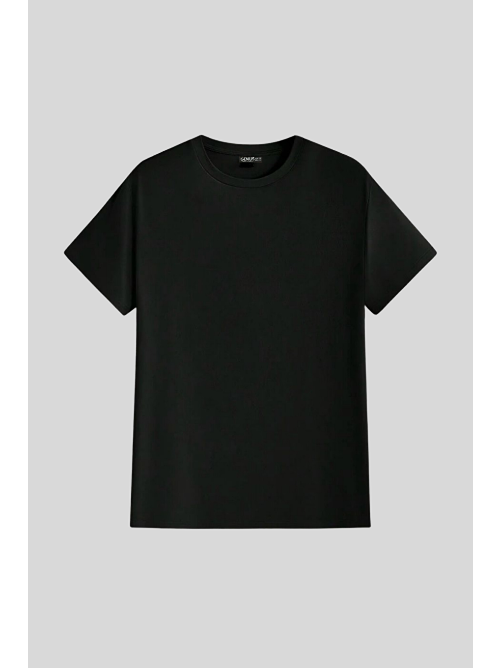 Siyah Erkek Tişört Standart Kalıp Basic Bisiklet Yaka T-shırt BASIC-MANKENSİZ1-1