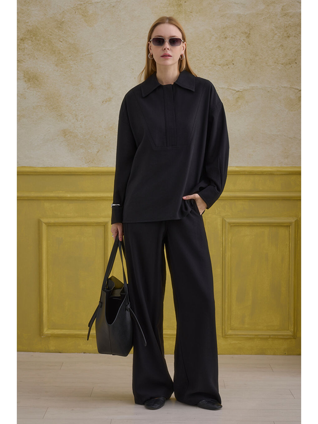 Fermuar Detaylı Gömlek Siyah