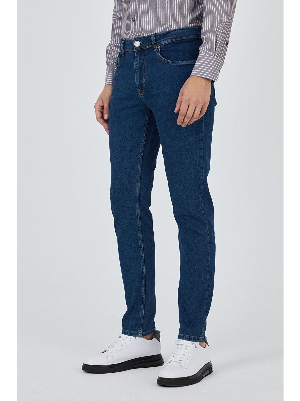 Lacivert Gabardin 5 Cep Düz Paça Casual Slim Fit Pamuklu Denim Jean Pantolon 1023250155-1