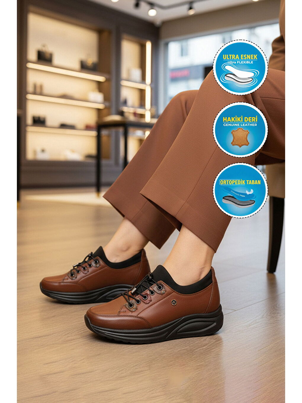Kahverengi Taba Hakiki Deri Anatomik Kadın Casual Ayakkabı 2660 Z-2