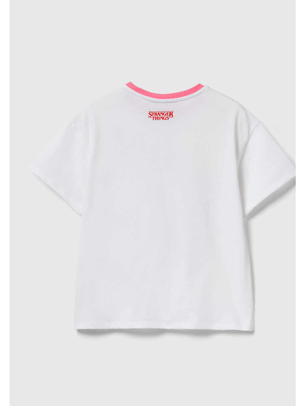 Kız Çocuk Beyaz %100 Pamuk Stranger Things Ön Baskılı Kısa Kollu T-Shirt-1