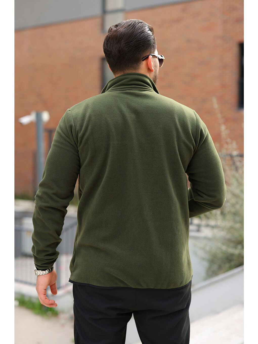 Erkek Kışlık Trend Fermuarlı Cepli Haki Polar Hırka-3