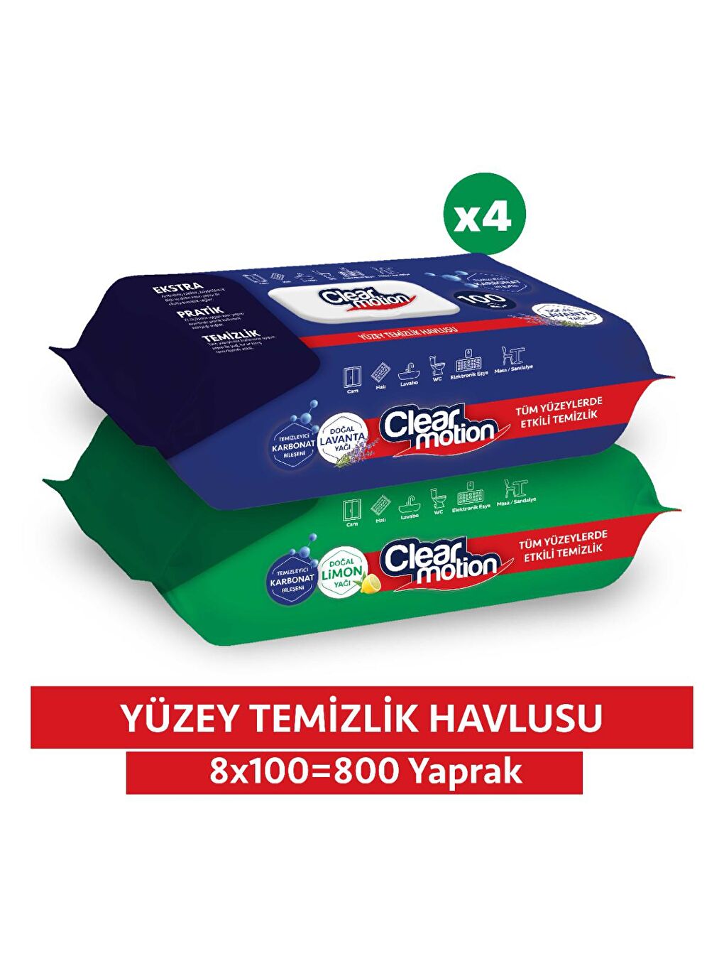 Clearmotion Renksiz Yüzey Temizlik Havlusu (8x100) 800 Yaprak