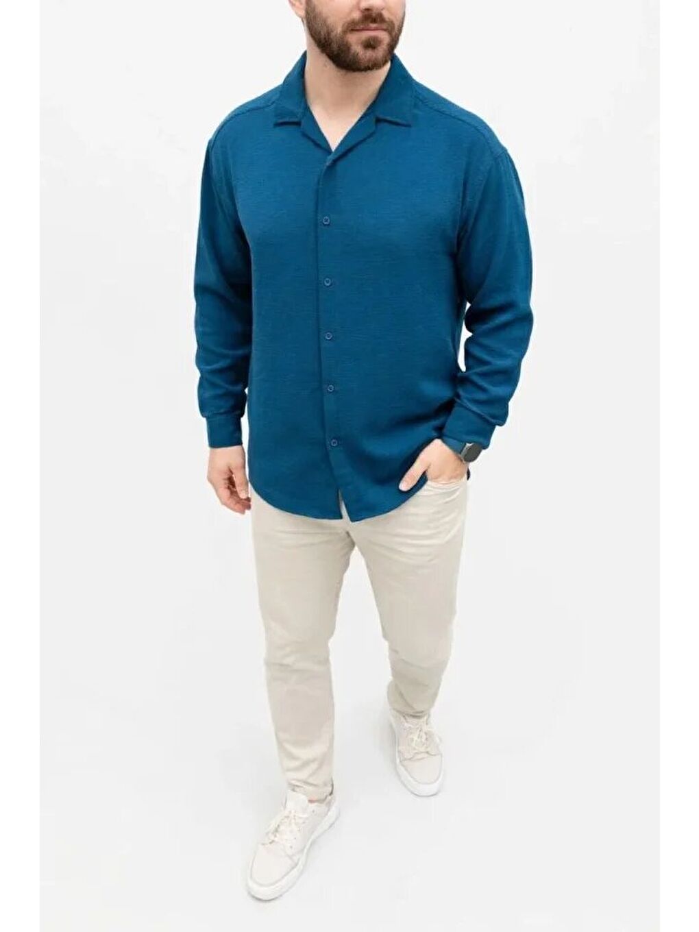 İndigo Erkek Uzun Kollu Gömlek-2
