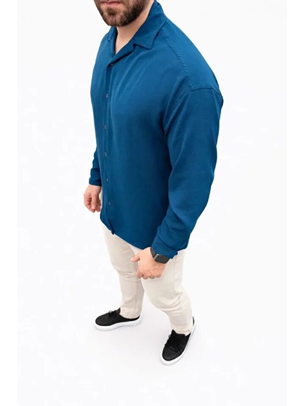 İndigo Erkek Uzun Kollu Gömlek-3