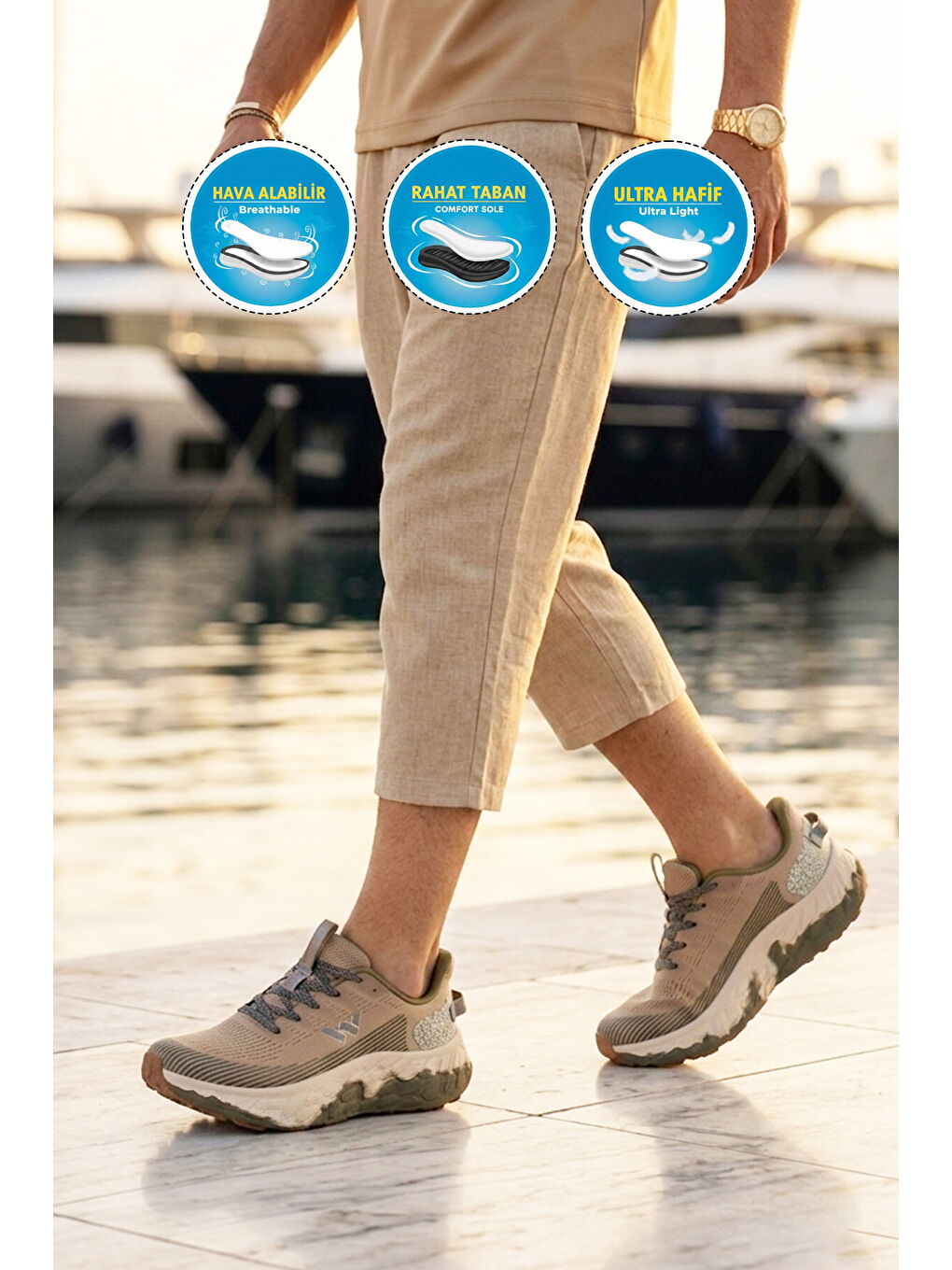 Bej Fileli Hafif Esnek Hafızalı Taban Unisex Spor Ayakkabı Flystep G-2