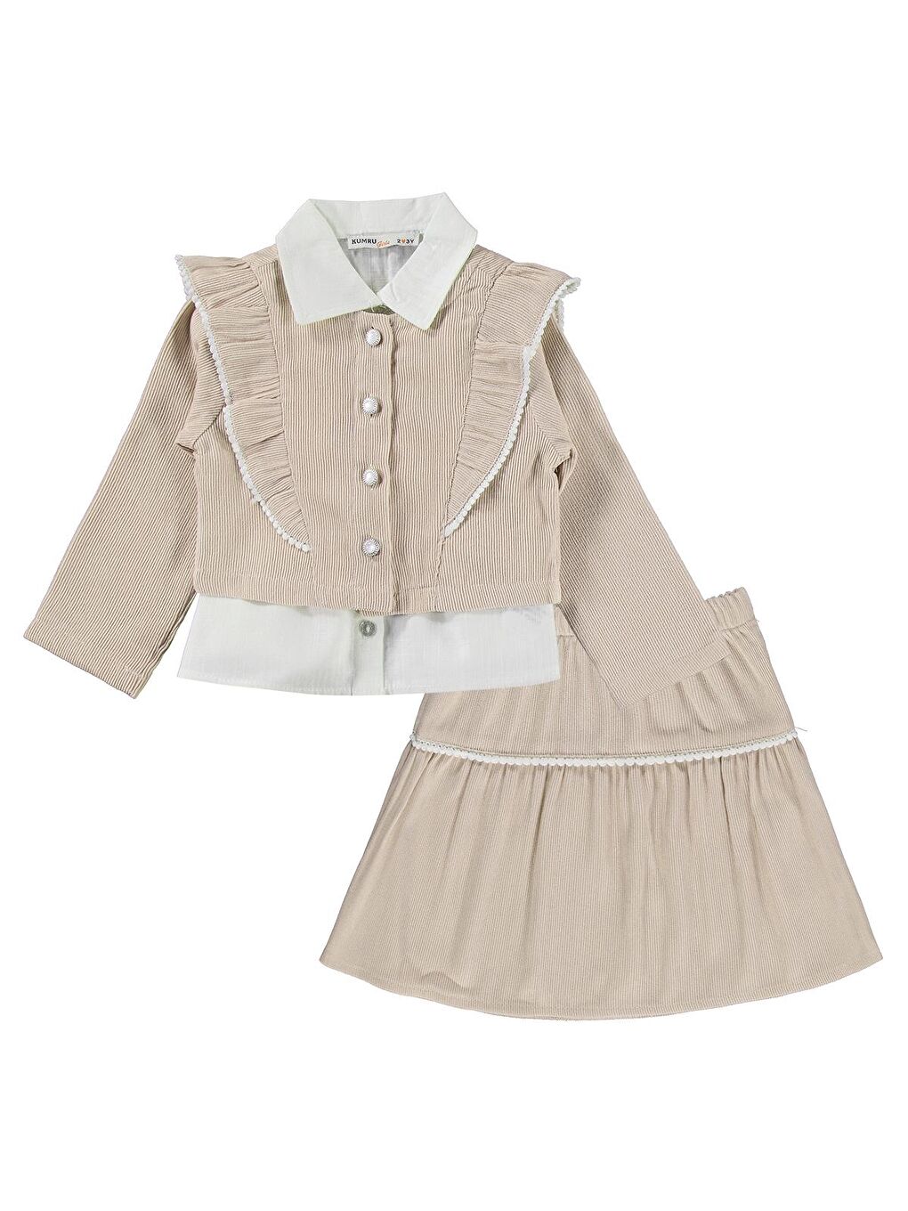 Fırfırlı Ceket Gömlek 3 Lü 2-5 Yaş Takım - Bej 2-3 Yaş