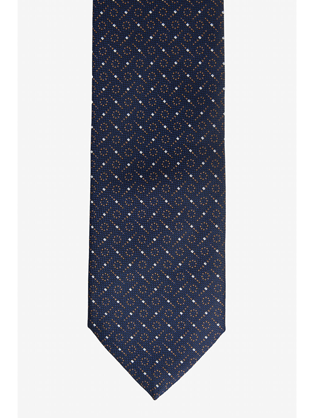 Erkek Lacivert-Kahverengi Desenli İpek Kravat-1