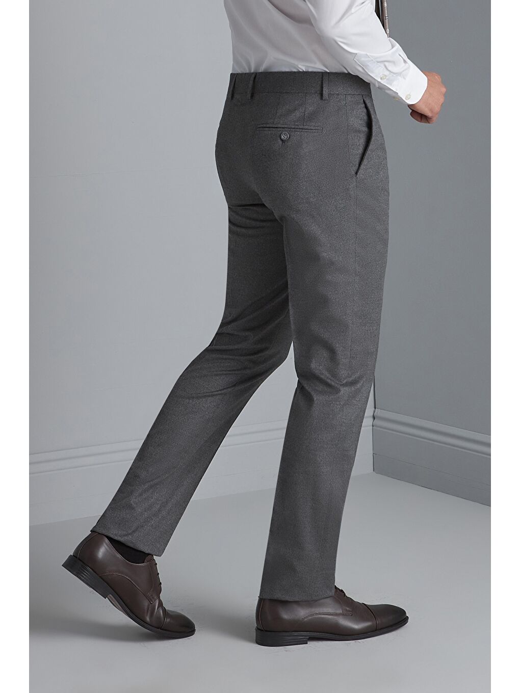 Gri Rahat Kalıp Normal Bel Düz Pantolon-2