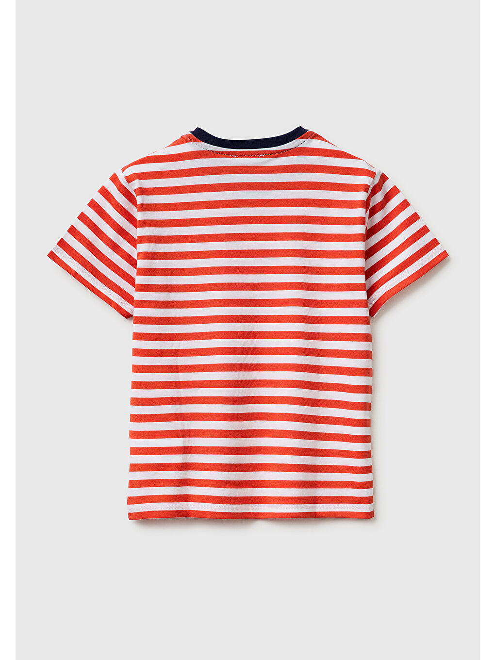 Erkek Çocuk Kırmızı Mix İplik Boyalı Logo İşlemeli Çizgili Bisiklet Yaka T-Shirt-1