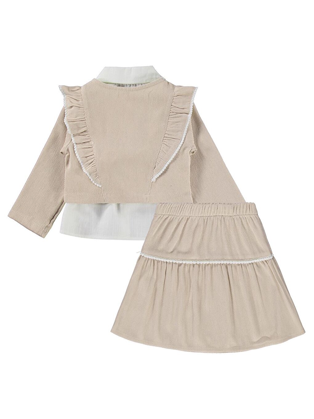 Fırfırlı Ceket Gömlek 3 Lü 2-5 Yaş Takım - Bej 2-3 Yaş-2