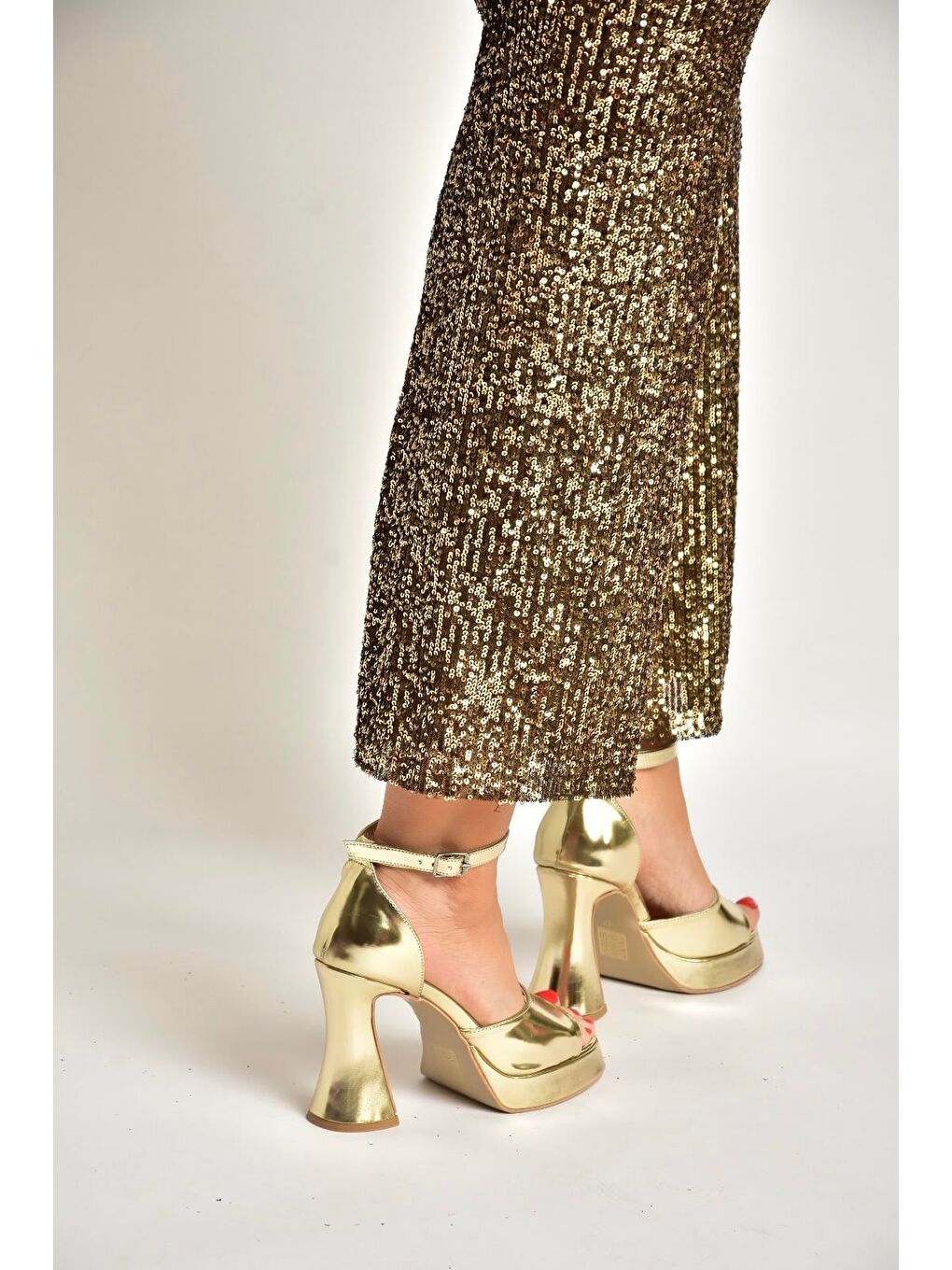 Sarı Altın Kadın Topuklu Ayakkabı Y404850209-3