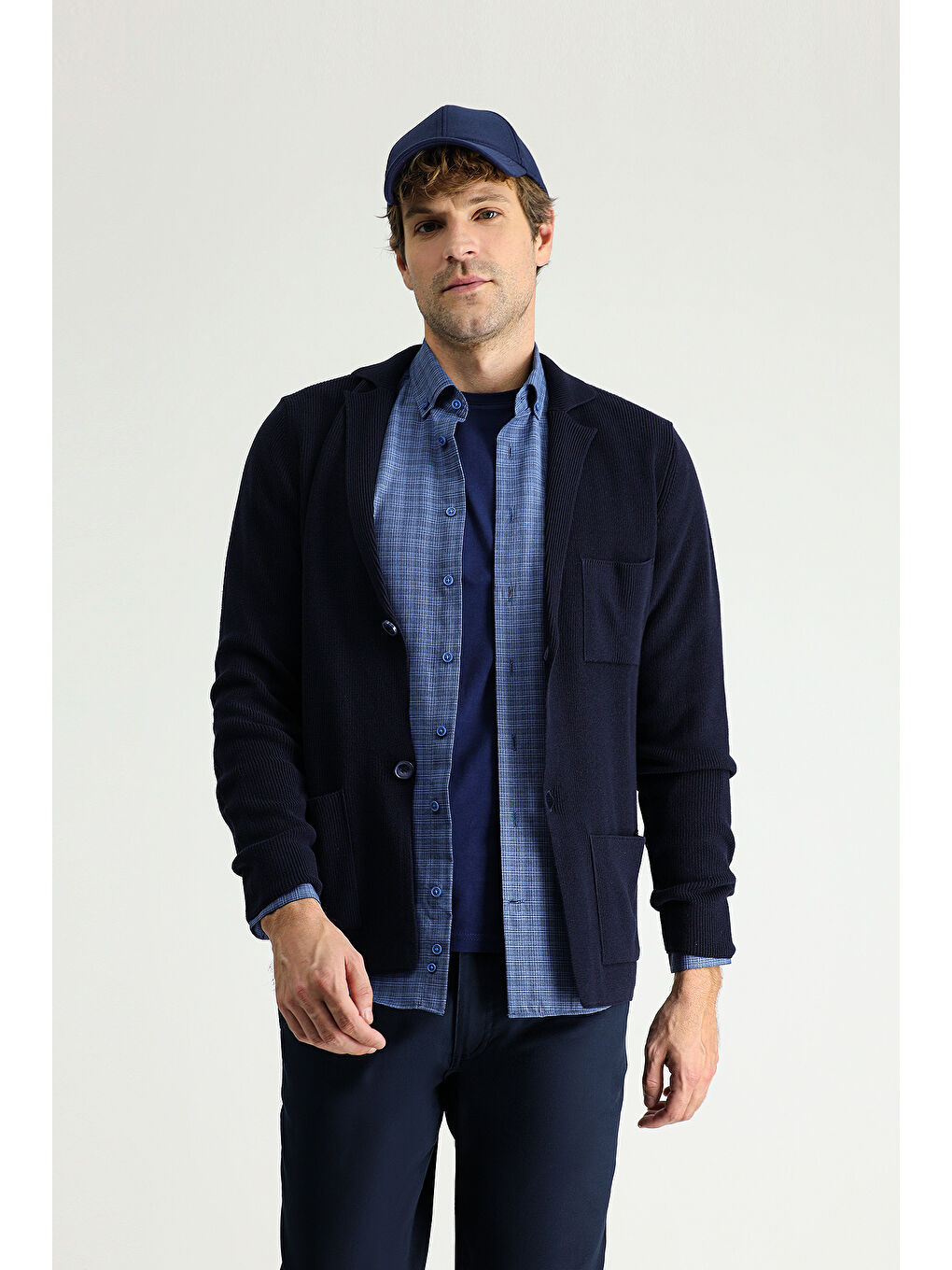 Lacivert Pamuklu Triko Hırka-1