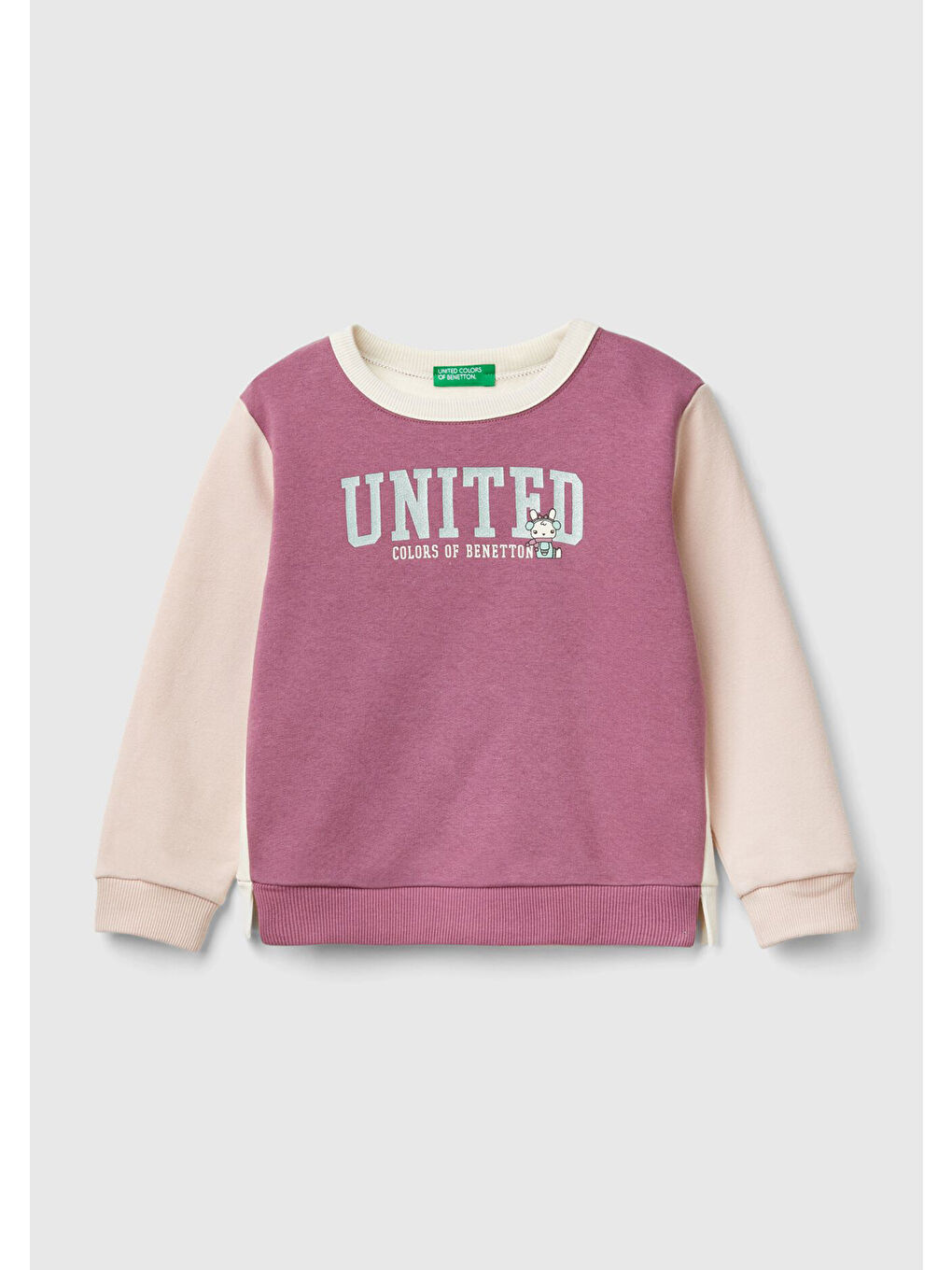 United Colors Of Benetton Pembe Kız Çocuk Gül Kurusu Mix Pamuk Karışımlı Bisiklet Yaka Logolu Sweatshirt