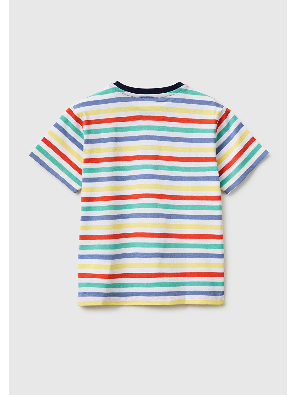 Karışık Erkek Çocuk Açık Mix İplik Boyalı Logo İşlemeli Çizgili Bisiklet Yaka T-Shirt-1