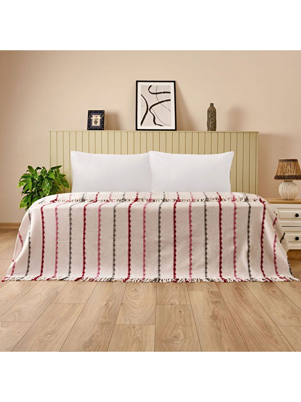 Ekru Soft Elvia Pamuklu Çift Kişilik Battaniye - Krem - 200x220 cm