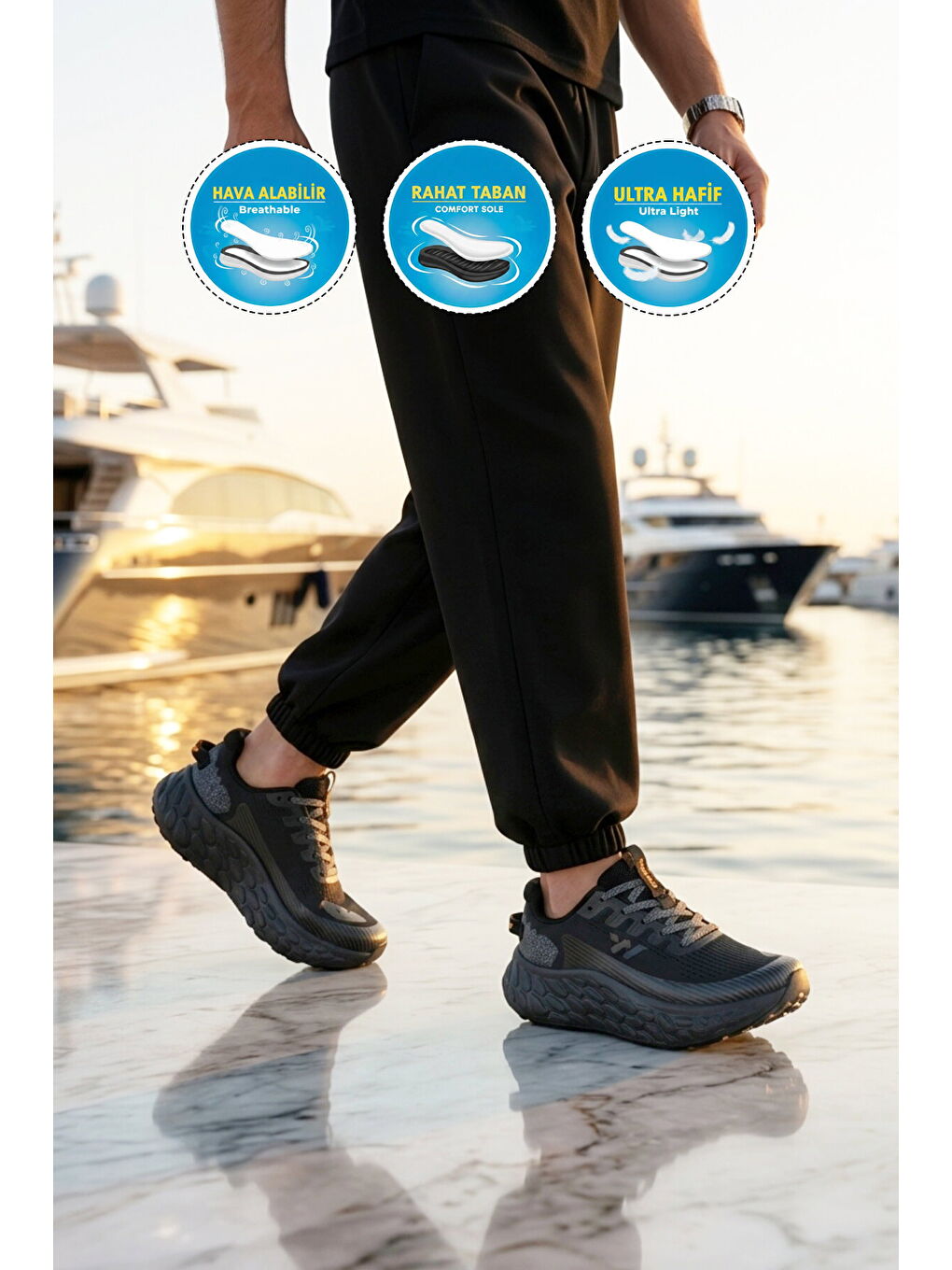 Siyah Fileli Hafif Esnek Hafızalı Taban Unisex Spor Ayakkabı Flystep G-2