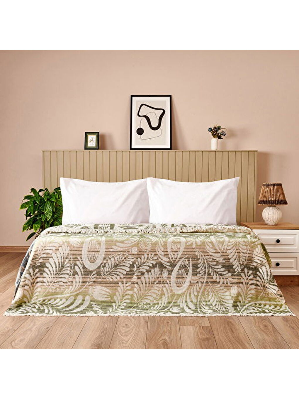Soft Fathi Pamuklu Çift Kişilik Battaniye - Yeşil - 200x220 cm