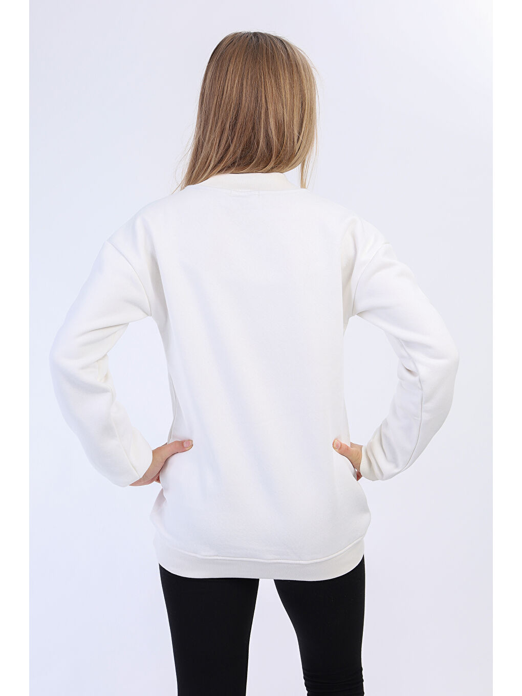 Ekru Kız Çocuk Balıkçı Yaka İçi Pamuklu Sweatshirt-2