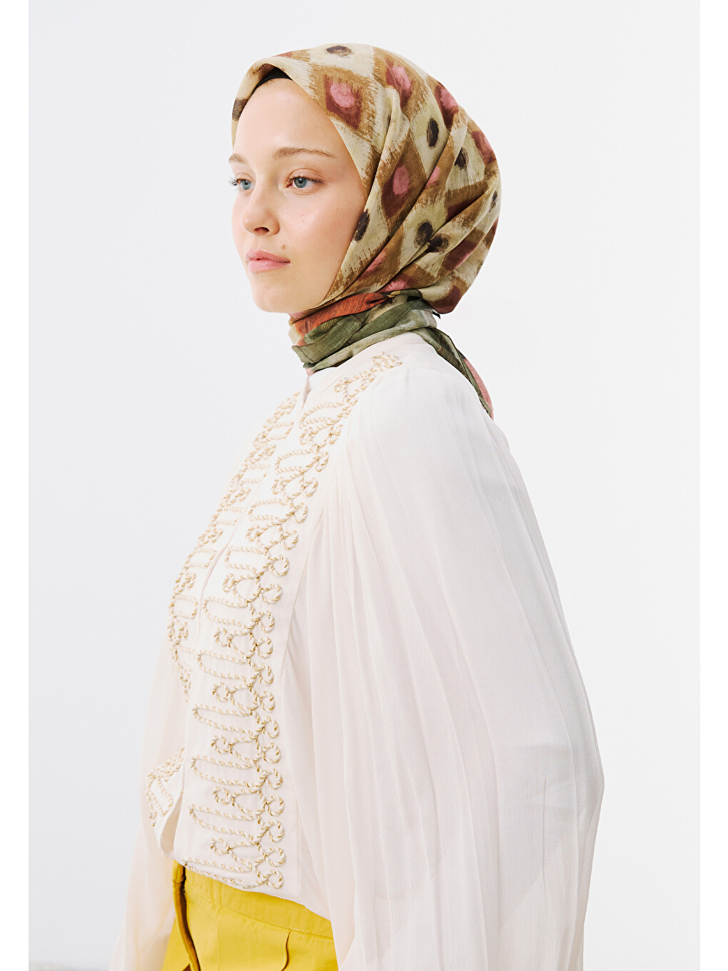 Bej Vintage Board Desen Vual Eşarp Sahra-2