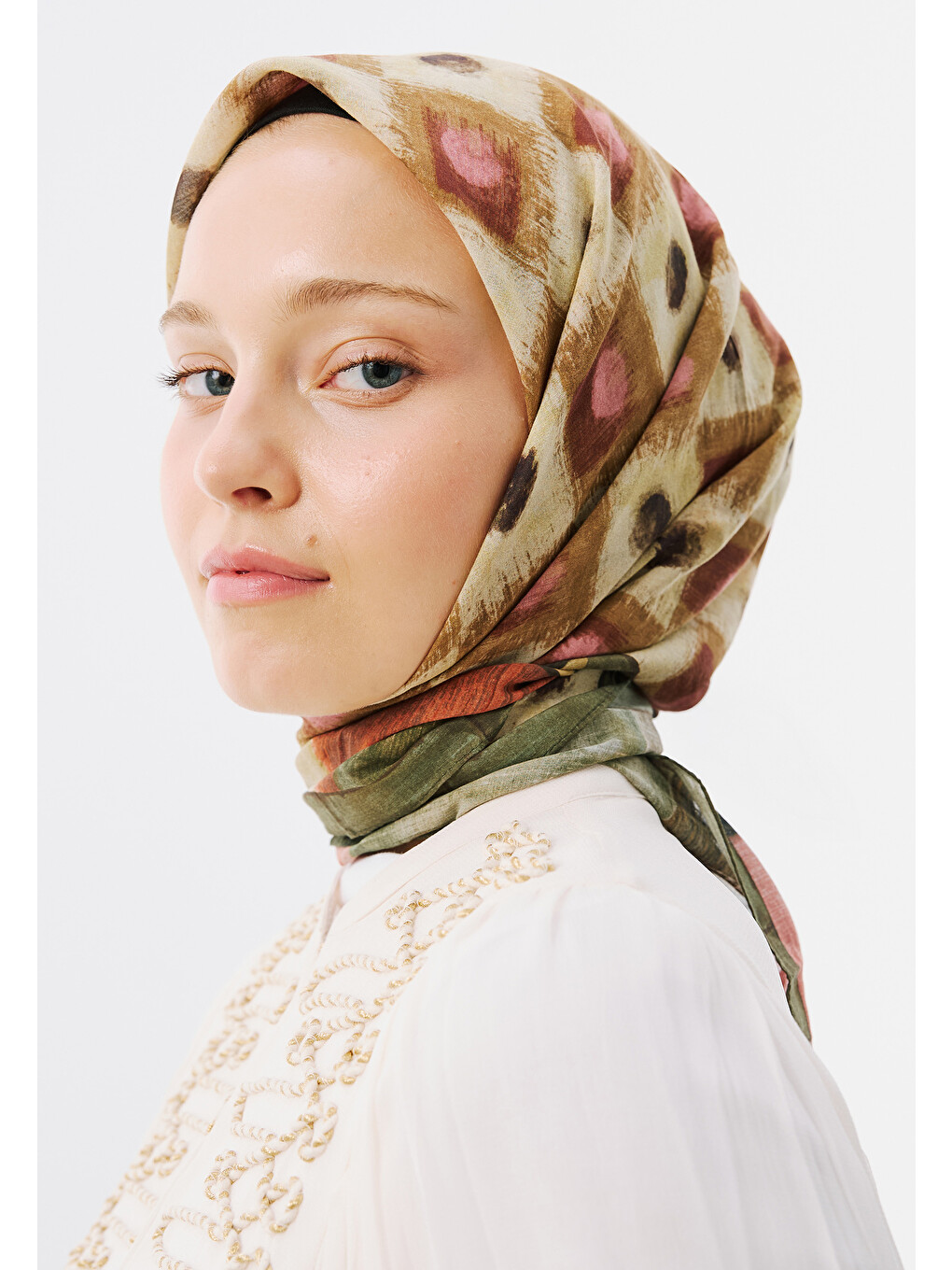 Bej Vintage Board Desen Vual Eşarp Sahra-3