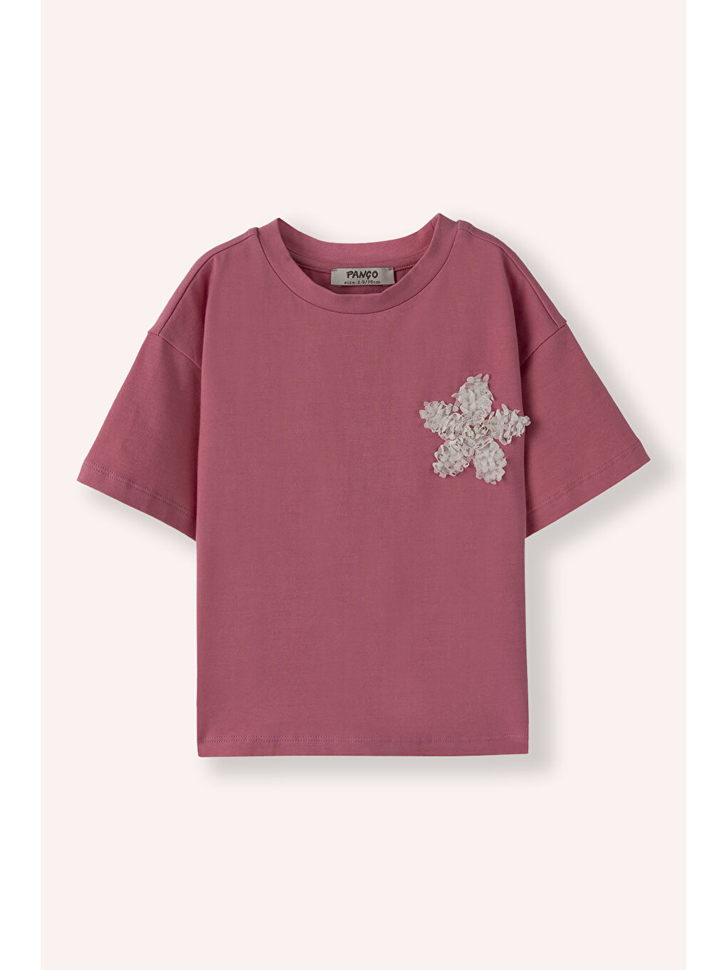 Fuşya Kız Çocuk Nakış Detaylı T-Shirt Beyaz