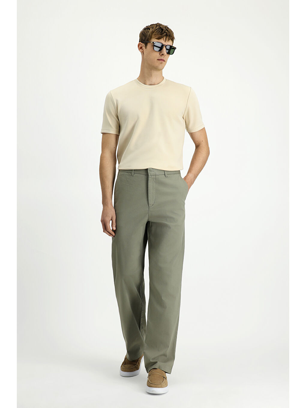 Yeşil Regular Fit Elastanlı Kanvas / Chino Pantolon