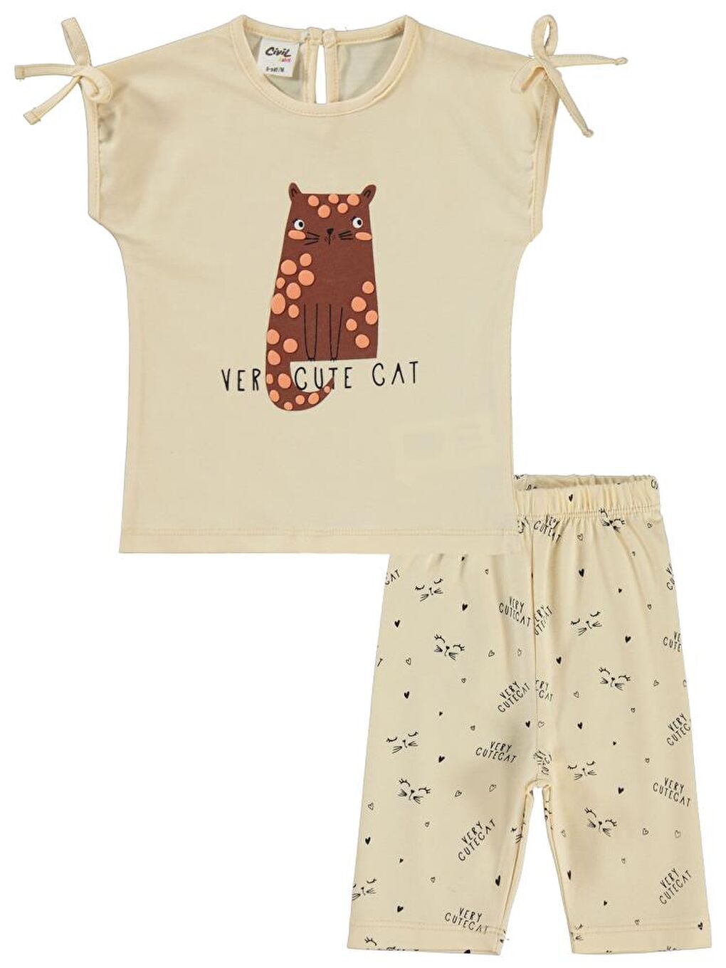 Bej Baby Kedi Baskılı 6-18 Ay Takım - Fil Dişi6-9 Ay