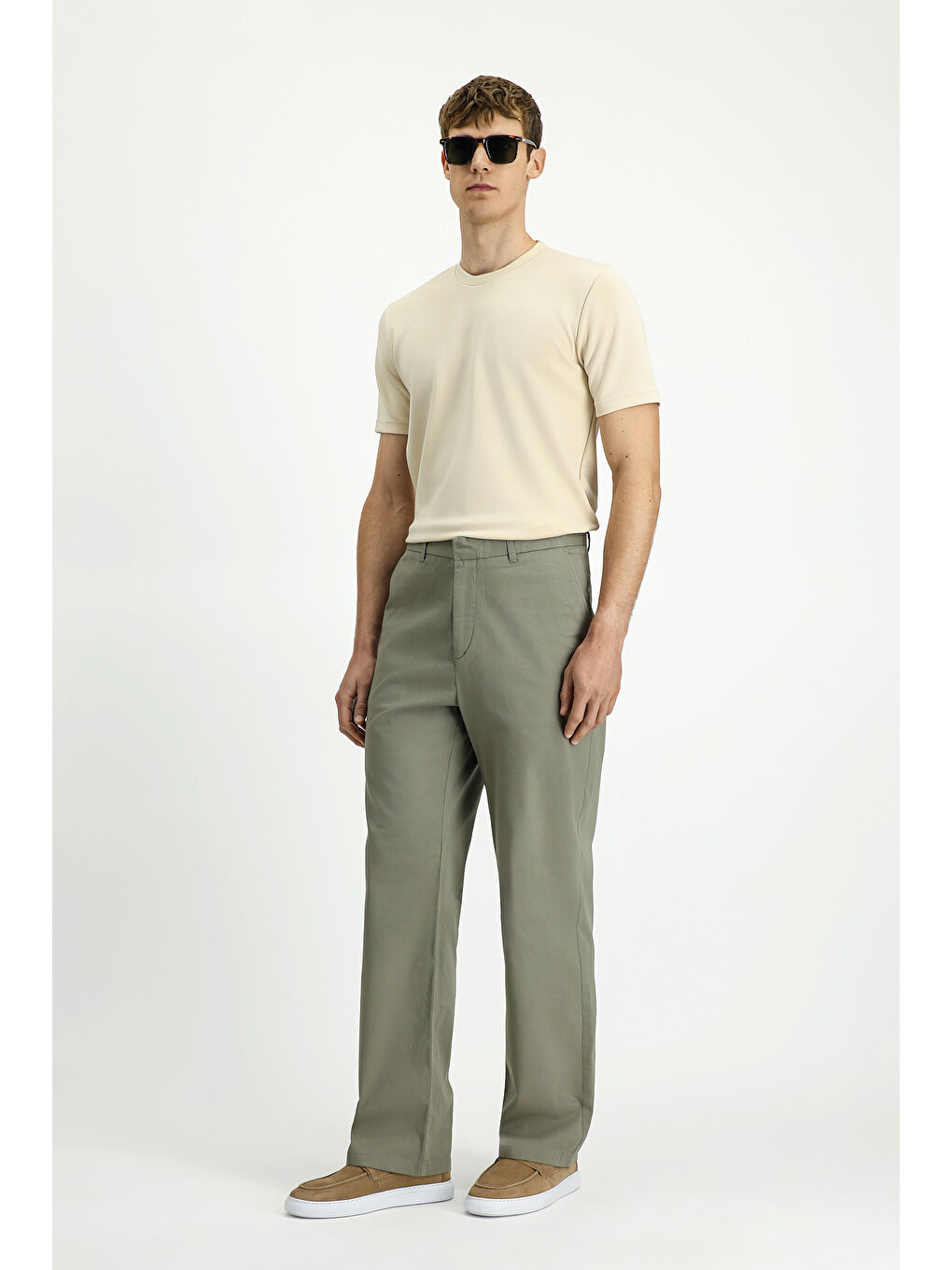 Yeşil Regular Fit Elastanlı Kanvas / Chino Pantolon-1