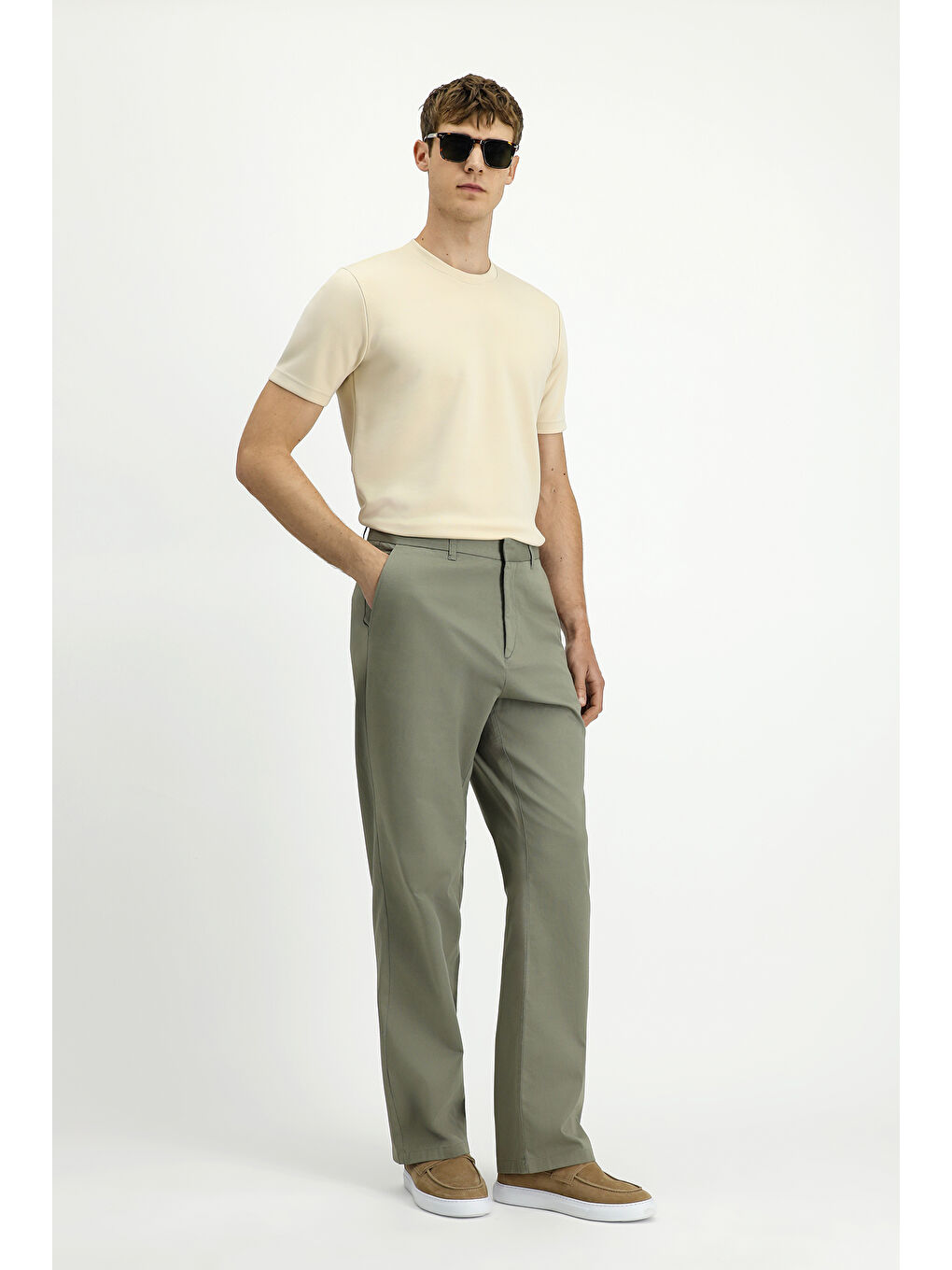 Yeşil Regular Fit Elastanlı Kanvas / Chino Pantolon-2