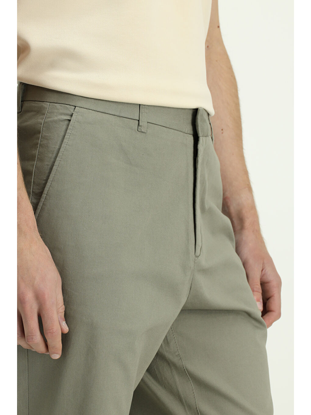 Yeşil Regular Fit Elastanlı Kanvas / Chino Pantolon-4